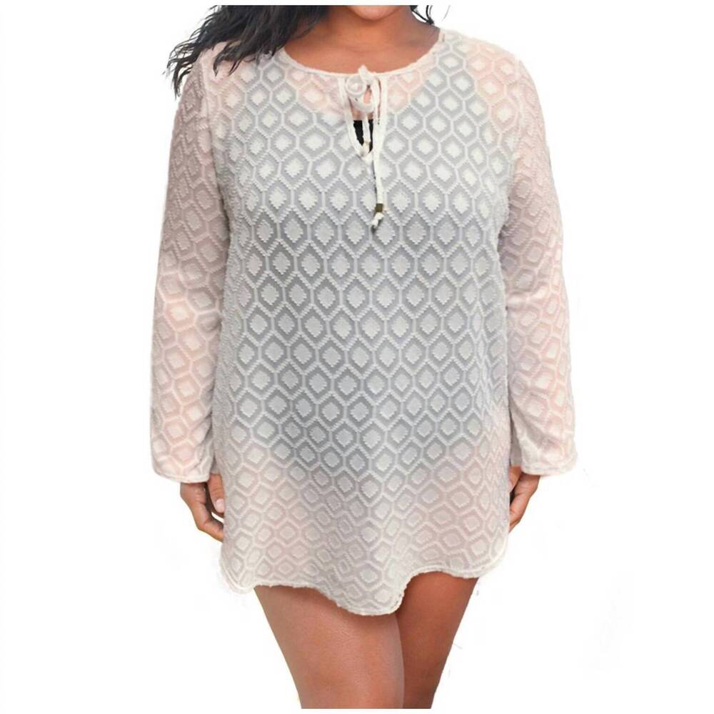 NEW ALWAYS FOR ME plus size long sleeve v-neck tunic cover up in afm white